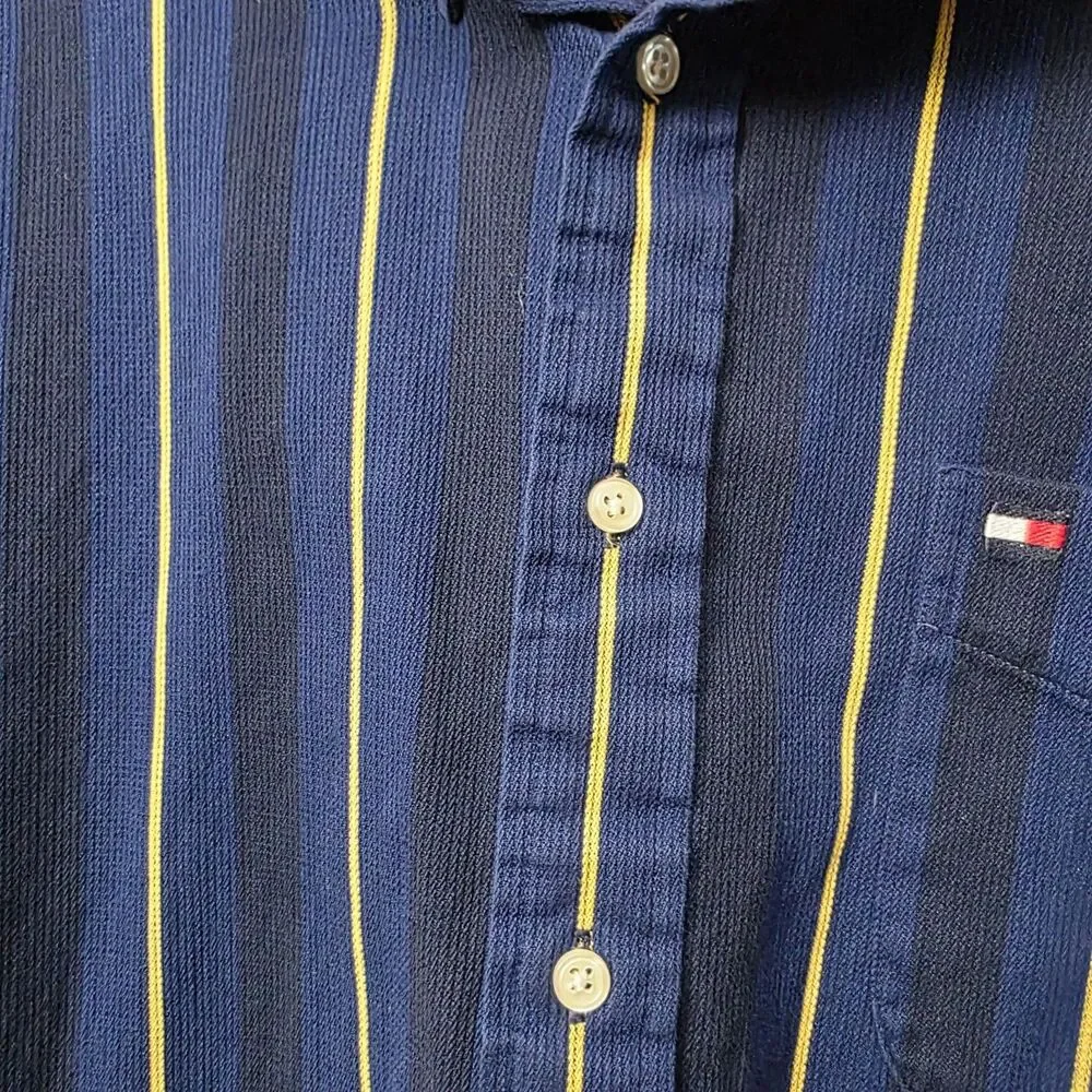 Tommy Hilfiger Striped Mens XL Button Down Shirt Blue Yellow Long Sleeve Classic - Picture 7 of 13
